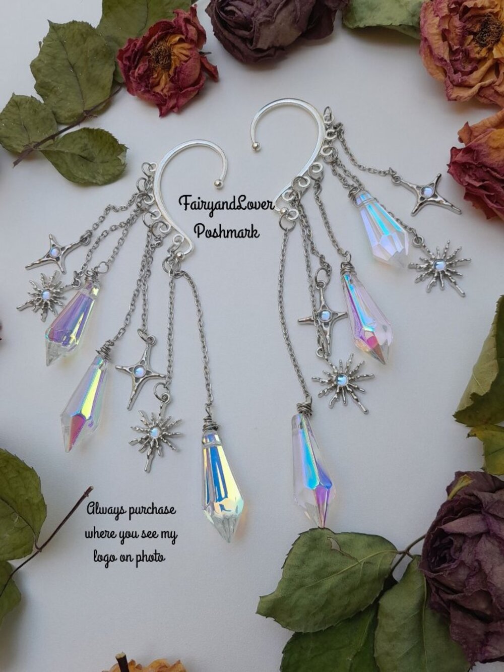 Celestial Crystal Prism Chandelier ear cuff earrings,fairy bride fest accessory